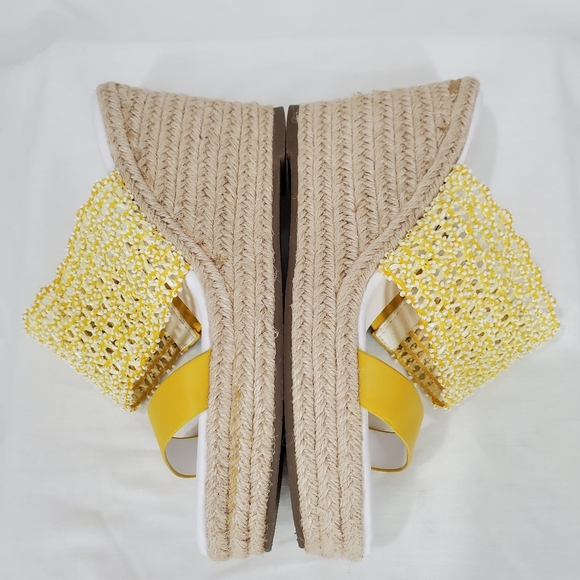Karl Lagerfeld Yellow Celie Cut Out Sandals  Espadrille Wedge Comfortable Sz 8 - Picture 11 of 15
